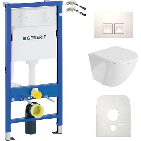 GEBERIT WC Set mit Vorwandelement, Wand-WC und Spülknopf (1/5)
