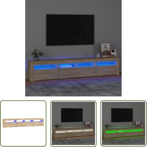 The Living Store Meuble TV avec lumières LED Chêne sonoma 210x35x40 cm - Meubles Tv - Meuble Tv - Meuble Audiovisuel - Luminaire Led - Étagère Murale (1/5)