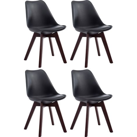 Lot de 4 chaises de salle à manger design scandinave en plastique et PVC noir et piètement à 4 pieds en bois foncé 100008648 (1/5)