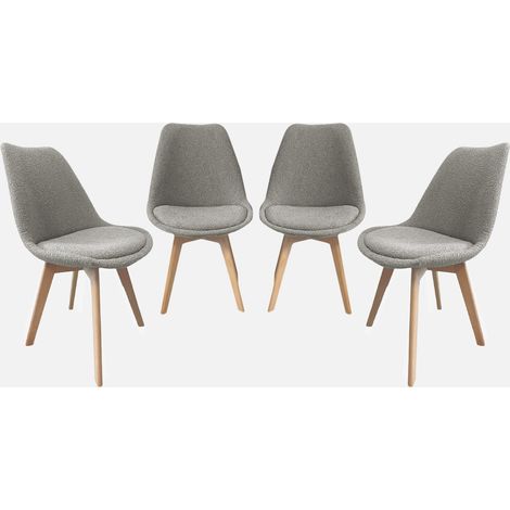 Set 4 sedie scandinave legno di faggio e bouclé strutturato