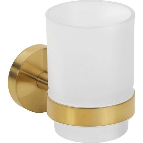 Sapho X-Round - Vaso para cepillo de dientes y pasta dentífrica con soporte, cristal esmerilado/oro XR903GB (1/3)