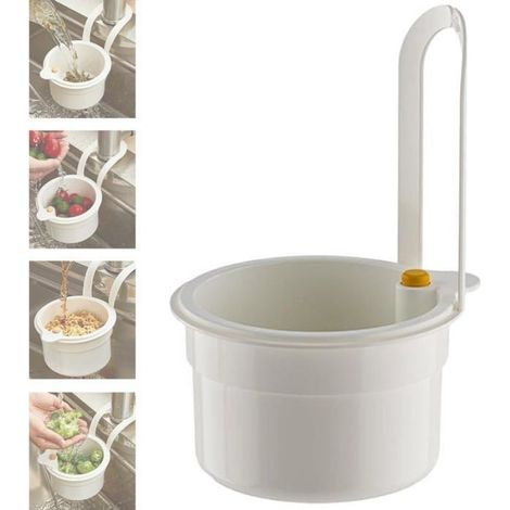 Crépine d'évier multifonctionnelle pour robinet - Récupérateur de déchets alimentaires - Inclinable par simple pression - Blanche (1/4)