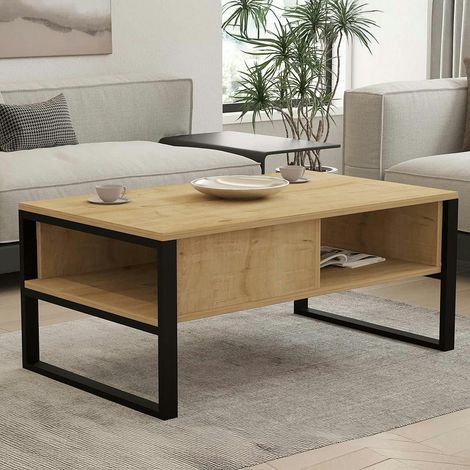 Table basse moderne effet bois clair avec niches JENA (1/5)