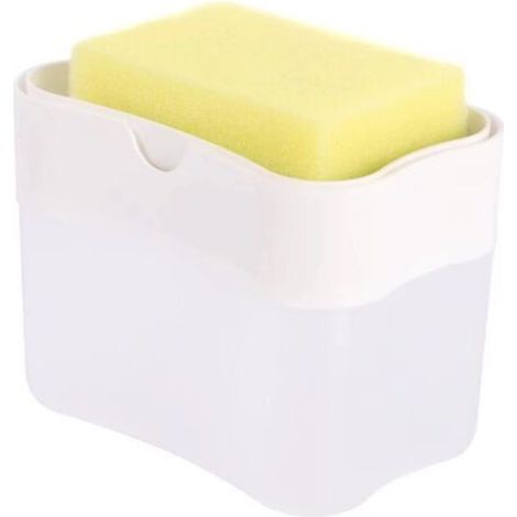 Distributeur de savon blanc, 139,510,5 cm, monobloc, type à bouton-poussoir, distributeur en plastique pour le nettoyage. (1/5)