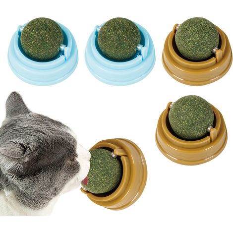 Lot de 4 balles à l'herbe à chat, jouets interactifs rotatifs pour chat, jouet à mâcher à la menthe pour l'hygiène dentaire des chats et chatons - 5 x 4 cm (1/5)