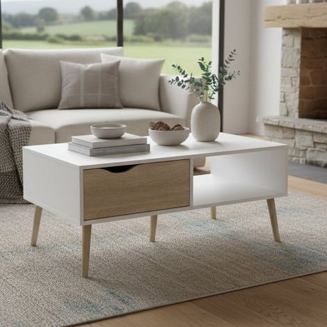 Sofatisch Sfene, eine Schublade, 60,2x98,7x43,3h cm Weiß (1/5)