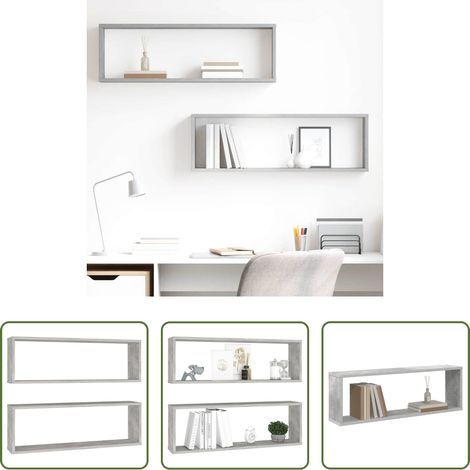 Rangement mur - Étagères cube murales 2 pcs gris béton bois d'ingénierie (1/5)
