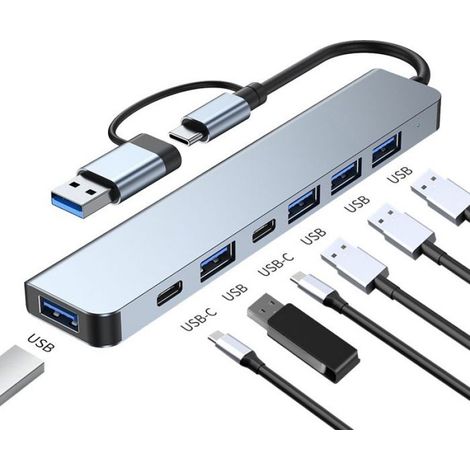 Hub USB-C / USB 2-en-1 7 ports USB3.0 pour Windows MacOS Gris (1/5)