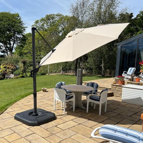 PURPLE LEAF Parasol Déporté en Aluminium Ø 3,3 M Rond, Parasol de Jardin Extérieur, Adapté pour Balcon, Piscine, Terrasse, Beige