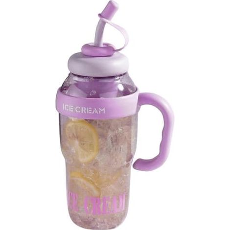 Gourde de 1300 ml avec poignée, couvercle et paille, étanche, sans BPA, résistante à la chaleur, portable, violette. (1/5)