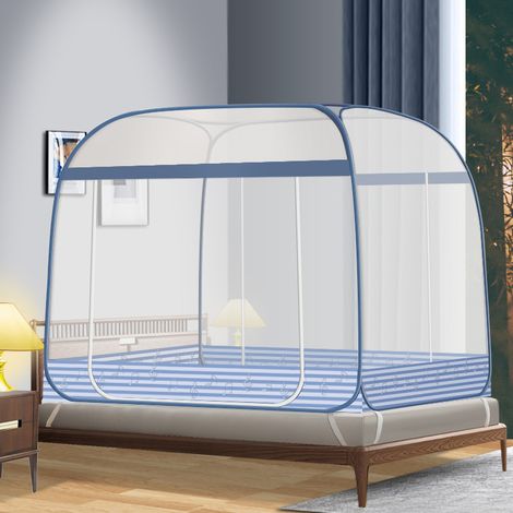 Moustiquaire pliable enfant 120x200 cm, ciel de lit respirant, double porte, pour lits simples/doubles,Note bleue (1/4)