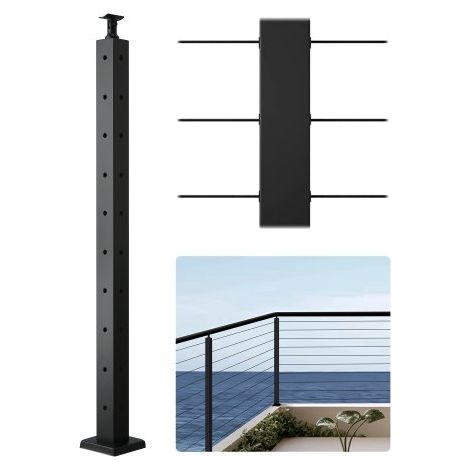 Poste de Barandilla de Cable, 1 Pieza Poste de Barandilla 91,4 x 5 x 5 cm en Forma de L, Poste de Acero Inoxidable SUS304 con Soporte Horizontal y Curvo, Negro, 1JZLGZXHS914ZPBNY001V0 (1/5)