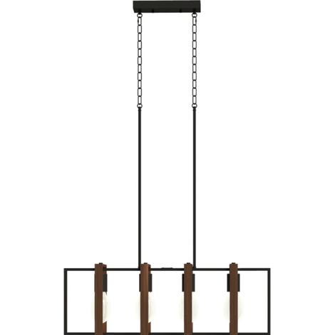 Lampadario a sospensione moderno in acciaio e legno, 4 luci regolabili in altezza (1/4)