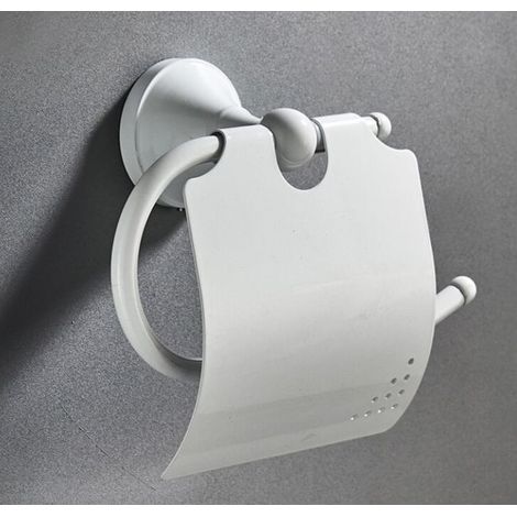 Rétro Porte-Papier Hygiénique Toilette Mural en Laiton Antique Support Porte Rouleau de Papier WC avec Couvercle Blanc (1/5)