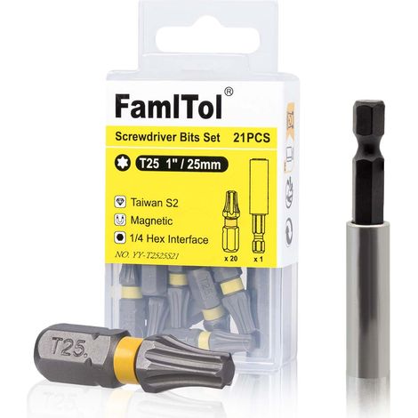 20 Pièces T25 Embout Torx 25mm con 1 Portapuntas Magnético (1/5)