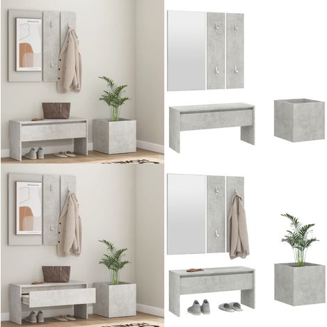 Ensemble de meubles de couloir Gris béton Bois d'ingénierie - Banc Entrée - Meuble Hall - Mobilier Salle D'entrée - Rangements Entrée - Banc Coffre - Home & Living (1/5)