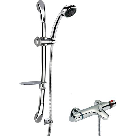 Nuie Reef Thermostatic Bath Shower Mixer with Luxury Curved Slider Rail Kit - Chrome (1/2)
