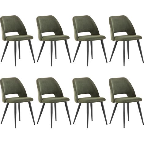 Lewe – Lot de 8 chaises de salle à manger en velours côtelé – Confort ergonomique avec dossier enveloppant – Pieds en métal noir stables – Vert armée
