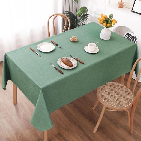 Nappe lavable aspect lin 140x260cm Vert hydrofuge résistant aux rayures
