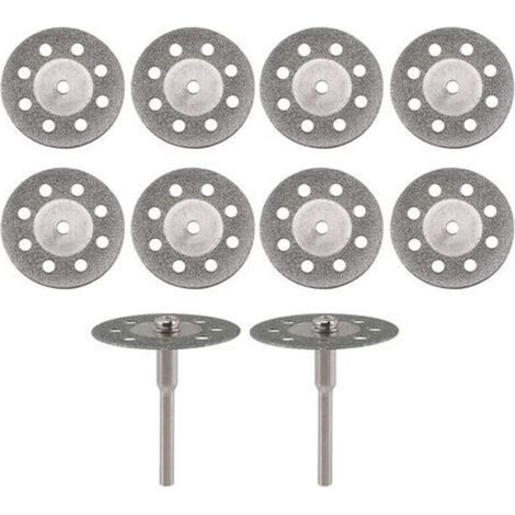 Lot de 10 disques de coupe diamantés 22mm – 2 mandrins 3mm – Pour coupe précise de verre, pierre, porcelaine – Compatible Dremel (1/5)