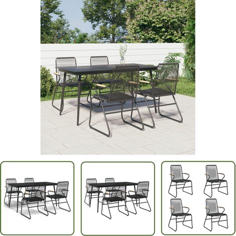 The Living Store 5-tlg. Garten-Essgruppe Schwarz PVC Rattan - Gartensessel - Gartentisch - Gartenmöbelset - PVC-Rattan Möbel - Outdoor Esstisch (1/5)