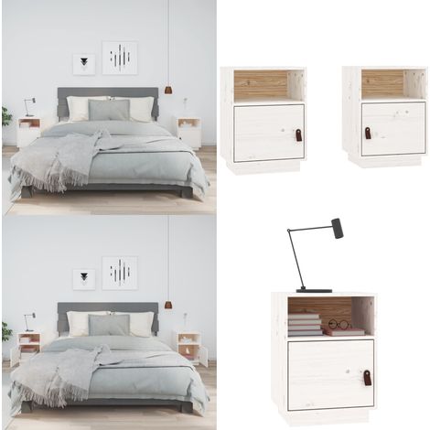 Comodini Bianchi 2 pz 40x34x55 cm in Legno Massello di Pino - Comodino in pino - Comodino bianco