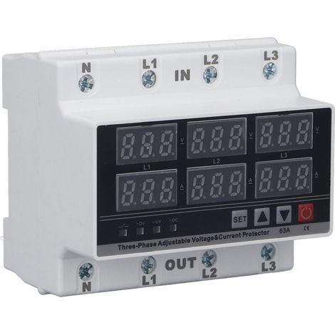 Protecteur de surtension/sous-tension 63 A triphasé 4 fils, réglable, à réarmement automatique, limiteur de surtension/sous-tension AC 230 V (1/5)