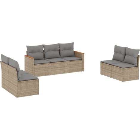 Maison Exclusive - Salon de jardin avec coussins 7 pcs beige résine tressée (1/3)
