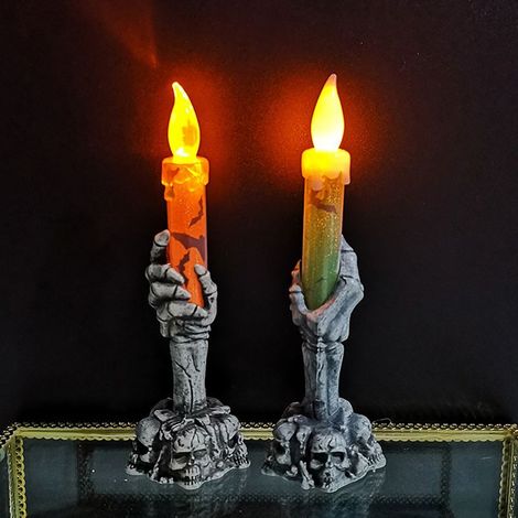 Lampe bougie fantôme d'Halloween (1 pièce) LED électronique, lampe griffe fantôme verte (1/4)