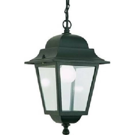 Sovil – Suspension E27 carrée noire en aluminium moulé – Diffuseurs en verre transparent – Câble H05RN-F 3G1 – Hauteur 210mm – Alimentation 230V (1/5)