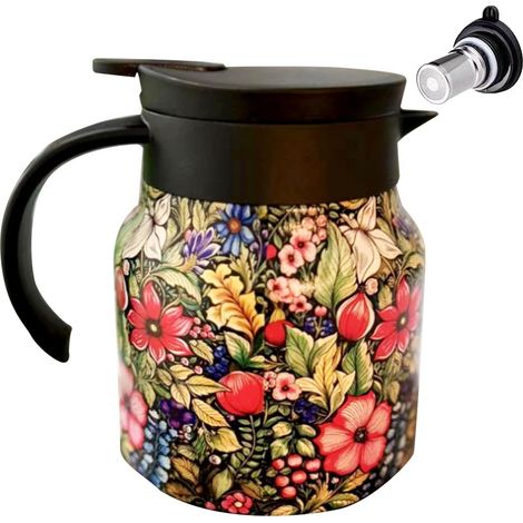 Théière isotherme en acier inoxydable avec motif floral - 800 ml (1/5)