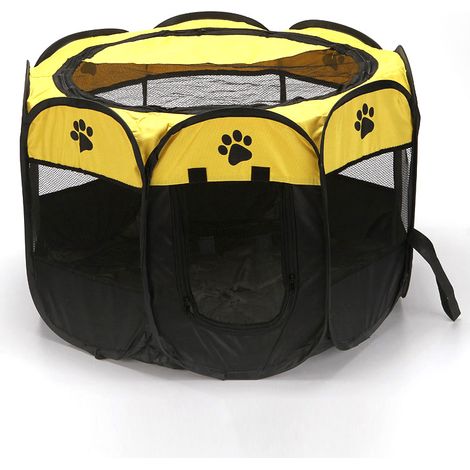 Chien Pet Playpen, Chien Pliable Tente, Résistant à l'eau, Abat-Jour Amovible Pen Kennel pour Chien, Chat, Chiot (S，Jaune)