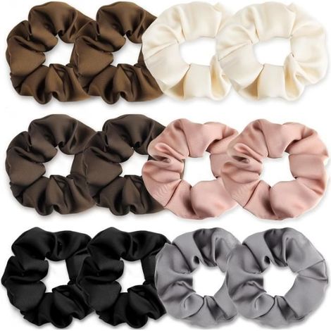 Chouchou Cheveux - Femme - 12 Pack - Satin Doux - Élastique Confortable - Plusieurs Couleurs (1/4)