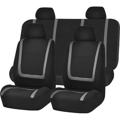 9 pcs-set Housse de siège de voiture universelle respirante douce et chaude - noir et gris (1/5)