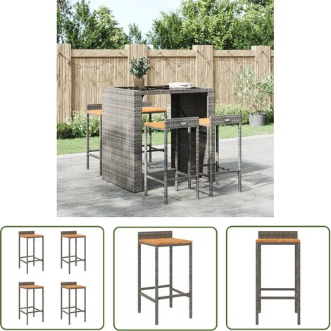 The Living Store Tabourets de bar lot de 4 gris résine tressée et bois d'acacia - Tabouret De Bar - Tabouret De Comptoir - Chaise De Bar - Mobilier De Jardin - Meubles D'extérieur (1/5)