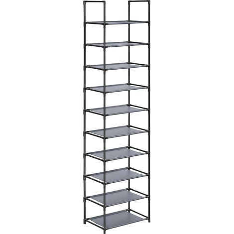 SONGMICS Étagère Chaussure à 10 Niveaux, Range-Chaussure, Porte-Chaussure, Meuble de Rangement, 28 x 45 x 173 cm, Cadre en Métal, en Tissu Non-tissé, pour Entrée, Chambre, Gris