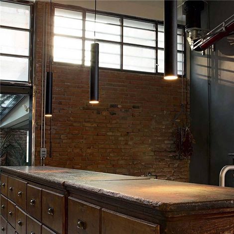 TrAdE Shop Traesio - Lampada Moderna Sospensione 120cm Slim Tondo Led 5watt Luce 3000k Cucina Pub Bar - (1/5)