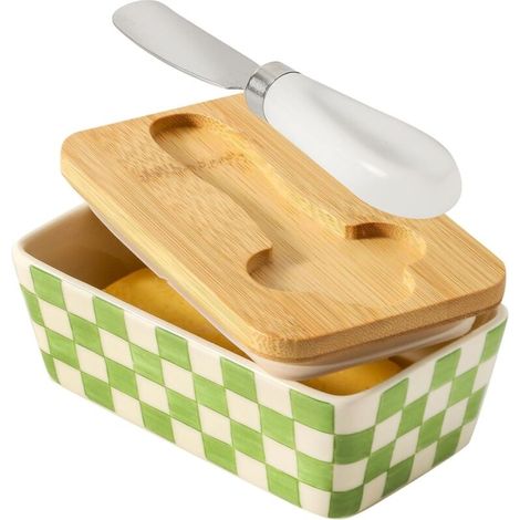 Beurrier en céramique avec couvercle et couteau, boîte à fromage de style européen (1/5)