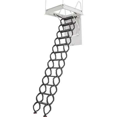 Échelle escamotable pour grenier, capacité 299,4 kg, hauteur de plafond 2,9 à 3,1 m, ouverture 100 x 70 cm, en acier allié rétractable avec tige de traction pour comble, mezzanine et toit (1/5)