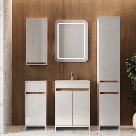 Badmöbel-Set Lemgo, Weiß Hochglanz, 5er-Set, Vicco
