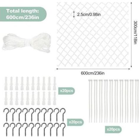 Tigrezy – Filet de protection pour chat 3 x 6 m – Fibre de polyester résistant aux morsures – Sécurise balcon, fenêtres et portes – Montage facile (1/3)