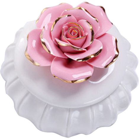 Boîte à bijoux en céramique avec couvercle en céramique orné d'un motif floral et bord doré fait main. Idéale comme cadeau d'anniversaire de mariage, de naissance ou de fiançailles, ou comme décoratio (1/5)