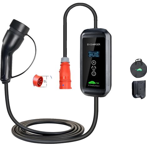 EV-Ladegerät, einstellbarer Strom, Timer-Funktion, schwarz, Typ2 (1/2)