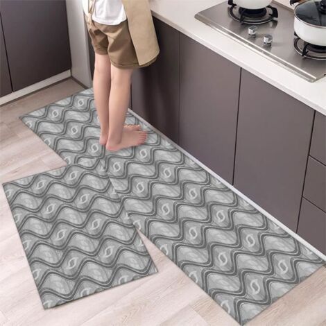 2-teiliges Set rutschfester Küchenmatten, 40 x 120 cm und 40 x 60 cm, grau. Ideal für Wohnzimmer, Schlafzimmer und Badezimmer. (1/5)