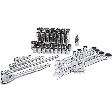 Jeu de clés à cliquet et de douilles, 3/8", 42 pcs.