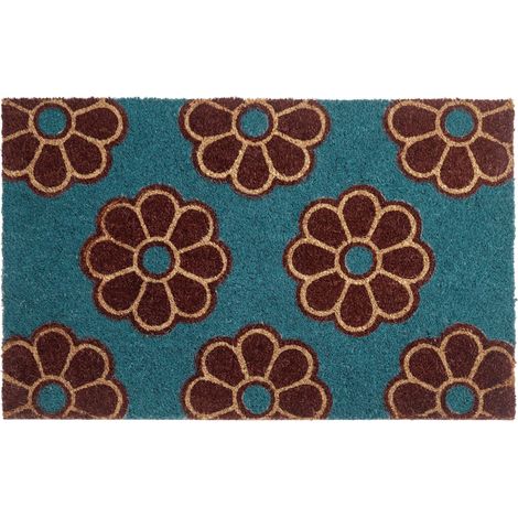 Zerbino di benvenuto tappetino in fibra di cocco antiscivolo 50 x 80 cm con retro in PVC Motivo floreale Blu Kulik