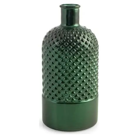 Vaso bottiglia in vetro RYC a rombi verde metallizzato 28 cm (1/2)