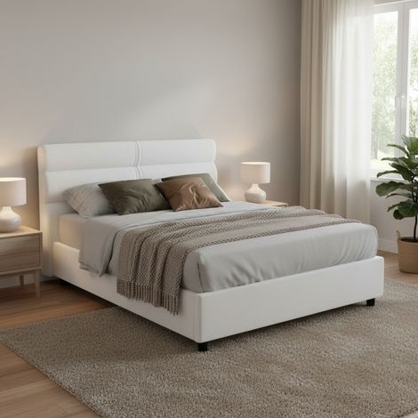 Cama Matrimonial Brienno, Desenfundable, con Almacenaje Made in Italy, Dimensiones Colchón 160x190 cm, Blanco (1/5)