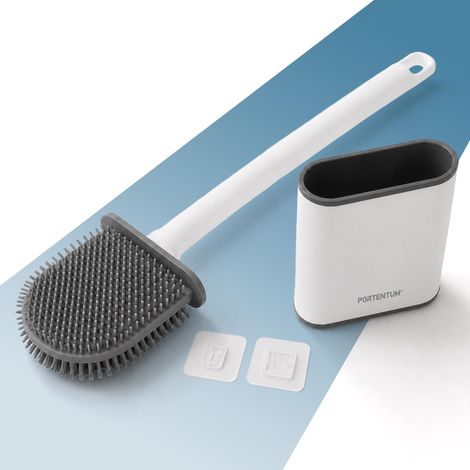 Brosse Toilettes WC Silicone avec Support antigoutte et séchage Rapide – Tête Large à Surface Plane et côté Fin – Pose au Sol ou Murale sans perçage – Accessoire Salle de Bain (1/5)