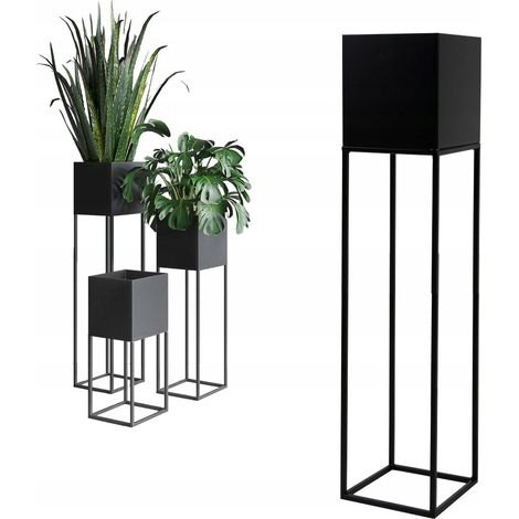 Cache-pot en métal noir Loft Lorient L 19x19x87cm (1/5)